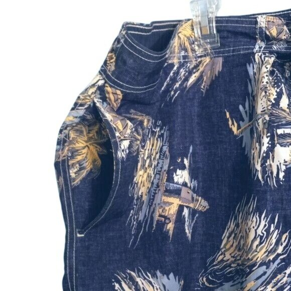 Lands End XXL 44-46 Mens Blue Swim Trunks Shorts Bathing Suit Island Beach Print - Picture 7 of 16